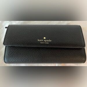 Kate Spade Southport Avenue Flap Leather Wallet Black NWT $199